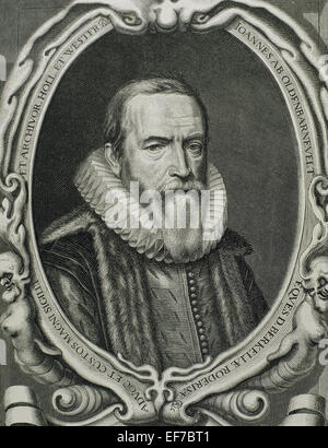 Johan van Oldenbarnevelt (1547-1619), signore di Berkel en Rodenrijs (1600), Gunterstein (1611) e Bakkum (1613). Statista olandese che ha giocato un ruolo importante nella lotta olandese per l'indipendenza dalla Spagna. Ritratto. Incisione. Foto Stock