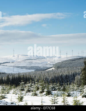 Clyde Wind Farm in inverno la neve. Scottish Borders. La Scozia. Foto Stock