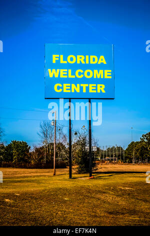 Florida Welcome Center segno appena al di sotto dell'intersezione della I-75 e I-10 Foto Stock