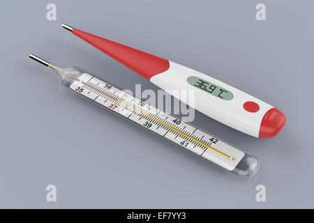 Digital e mercurio Termometri medici Foto Stock