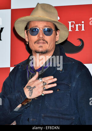 Johnny Depp, 28 gennaio 2015, Tokyo, Giappone : star Johnny Depp assiste una foto chiamata prima di una conferenza stampa per il suo nuovo film 'Mortdecai' a Tokyo in Giappone, il 28 gennaio 2015. Foto Stock