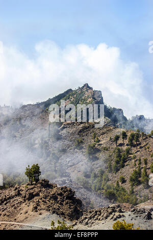 Vista da Pico de las Nieves, paesaggio di lava, il Parco Nazionale della Caldera de Taburiente, Degollada del Barranco de la Madera, La Palma Foto Stock