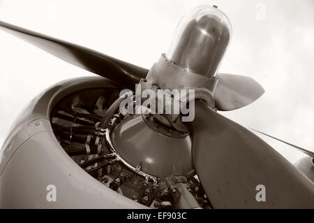 Motore gigante ed elica sul vecchio aereo bombardiere Foto Stock