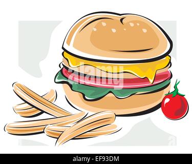 Hamburger e patatine fritte Illustrazione Vettoriale