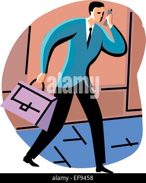 Imprenditore parlando sul telefono cellulare Illustrazione Vettoriale