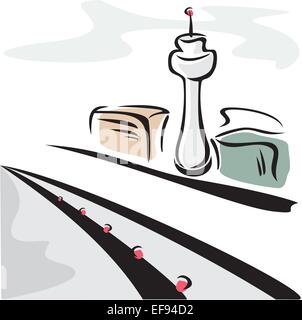 Air-Traffic torre di controllo e delle piste di atterraggio e di decollo Illustrazione Vettoriale