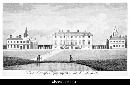 Incisione su rame 1776 bellezze paesaggistiche Inghilterra più eleganti magnifici edifici pubblici. Sedile Pagina Gregorio Blackheath London Foto Stock