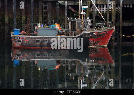 Ullapool Harbour in una giornata grigia Foto Stock