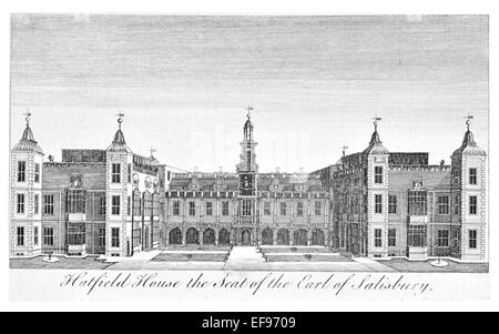 Incisione su rame 1776 bellezze paesaggistiche Inghilterra più eleganti magnifici edifici pubblici. Hatfield House sede earl Salisbury Foto Stock