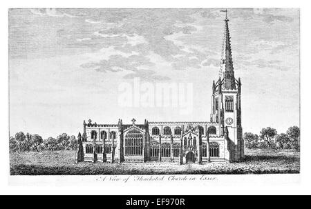 Incisione su rame 1776 bellezze paesaggistiche Inghilterra più eleganti magnifici edifici pubblici. Chiesa Thacksted Essex Foto Stock