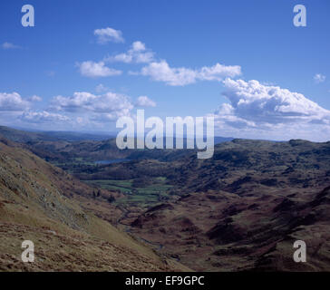 Grasmere e signore roccioso dal crinale tra il timone e la rupe di Gibson Knott Grasmere Lake District Cumbria Inghilterra England Foto Stock