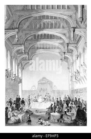 Incisione in acciaio 1842 da castelli e abbazie di Inghilterra Hall di Eltham Palace circa 1365 ANNUNCIO Foto Stock