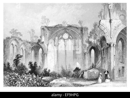 Incisione in acciaio 1842 da castelli e abbazie di Inghilterra Netley Abbey rovinato tardo medievale monastero Southampton Hampshire Foto Stock