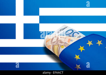 Portafoglio con Euro design e le fatture in greco sfondo banner Foto Stock