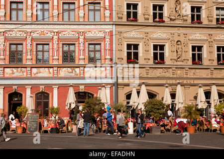 Ristoranti sul mercato del pesce / Fischmarkt a Erfurt , Turingia, Germania Foto Stock