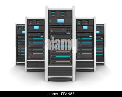 Cinque server high-end, vista anteriore (fatto in 3d) Foto Stock