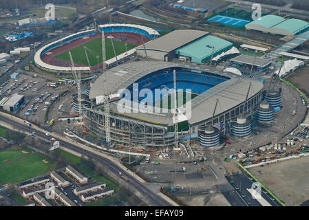 Una veduta aerea del City of Manchester Stadium, casa del Manchester City FC Foto Stock