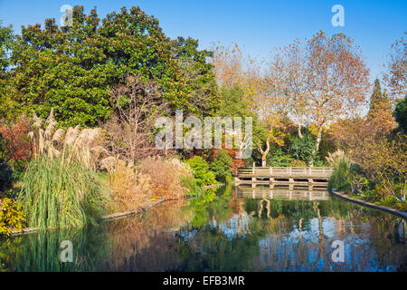 Colorate parco cinese paesaggio. Passeggiate intorno al famoso West Lake Park in Hangzhou city centre, Cina Foto Stock