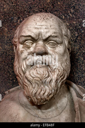 Busto di Socrate, marmo, copia romana dopo un originale greco del IV secolo A.C. ( Museo del Vaticano Roma Italia ) Foto Stock