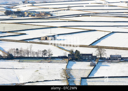Nidderdale aziende agricole, i campi e i muri in pietra a secco a metà inverno, North Yorkshire. Foto Stock
