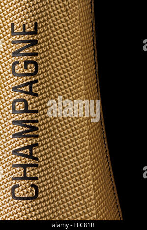 Vicino la parte superiore di una bottiglia di champagne Foto Stock