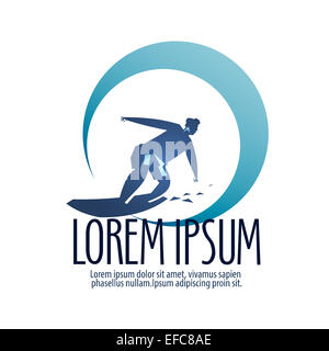 Vettore di surf logo design modello. sport o icona del surfista. Foto Stock