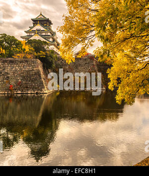 Il Castello di Osaka in Osaka con foglie di autunno. Il Giappone. Foto Stock