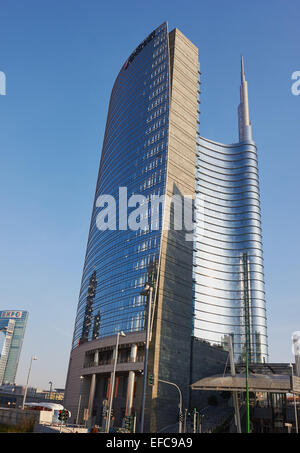 Unicredit grattacielo Torre da Cesar Pelli è l'edificio più alto in Italia. Porta Nuova district milano lombardia Foto Stock