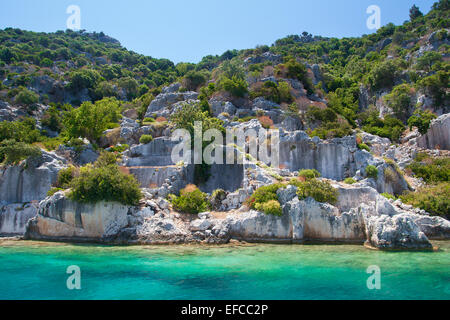 Sunken Lycian città di Kekova island, provincia di Antalya, Turchia Foto Stock