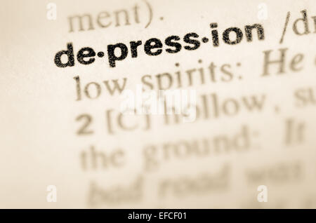 Definizione di depressione di parola nel dizionario Foto Stock