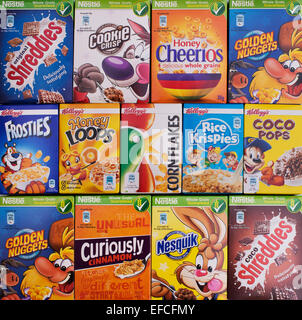 Assortita colazione dei bambini cereali modello di pacchetti Foto Stock