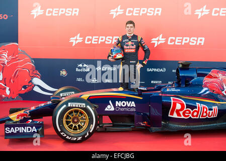 Jerez de la Frontera, Andalusia, Spagna, 31 Gennaio 2015: Max Verstappen, pilota Toro Rosso F1 team, nella presentazione della nuova vettura STR10. Credito: Kiko Jimenez/Alamy Live News Foto Stock