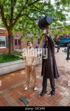 Visita di ritorno scultura di Seward Johnson, Lincoln Square, Gettysburg, Adams County, Pennsylvania, STATI UNITI D'AMERICA Foto Stock