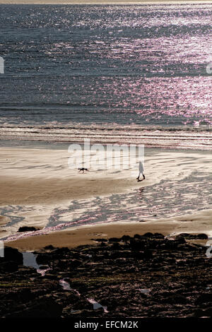 Manorbier, Pembrokeshire, Il Galles ha una grande e bellissima baia di spazzamento e di attrazione turistica al di sotto del cielo aperto. Foto Stock