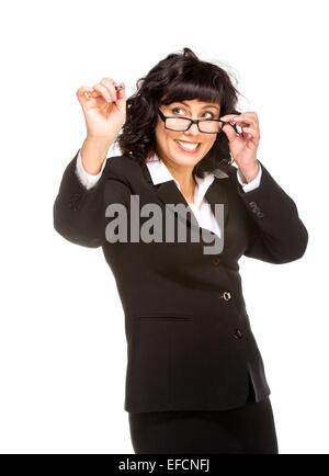 Allegro senior business donna, isolato su bianco Foto Stock