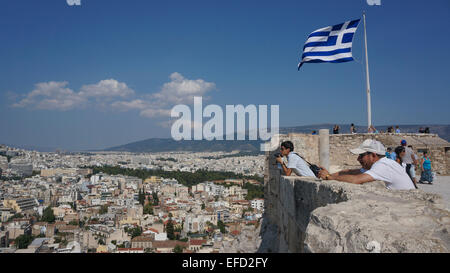 Vista panoramica della città di Atene vista dall'Acropoli, Grecia. Foto Stock