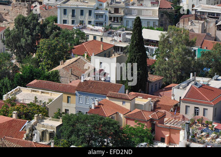 Vista panoramica della città di Atene vista dall'Acropoli, Grecia. Foto Stock