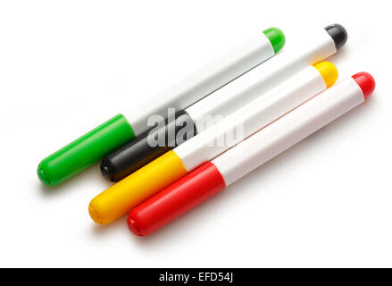 Marcatori luminosi o di soft-pin penne su sfondo bianco Foto Stock