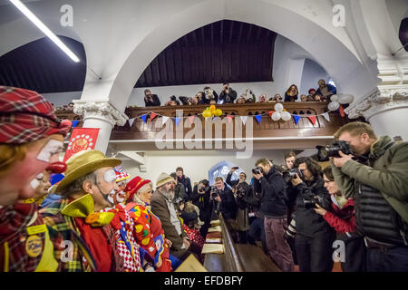 Londra, Regno Unito. Il 1° febbraio 2015. Annuale di Giuseppe Grimaldi Clown Chiesa il credito di servizio: Guy Corbishley/Alamy Live News Foto Stock