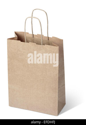 Carta kraft shopping bag su sfondo bianco. tracciato di ritaglio Foto Stock