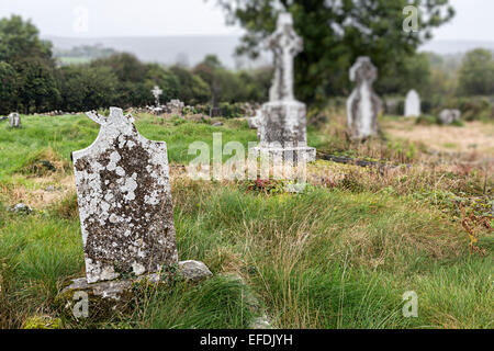 Rotte lapidi ricoperta in rovina il sagrato a Rathborney, Co. Clare, Irlanda Foto Stock