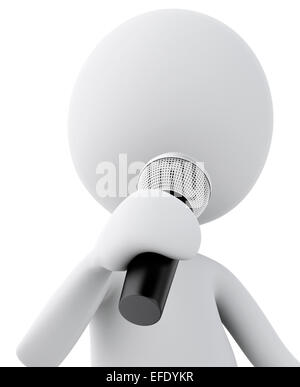 L'uomo bianco con microfono. Isolato sullo sfondo bianco. 3D renderer immagine Foto Stock