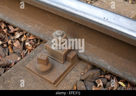 Binario ferroviario dello sfondo. Ferrovia via bullone come sfondo. Foto Stock