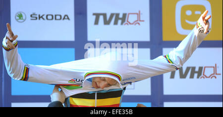 Vincitore Michael Vanthourenhout della U23 ciclocross Campionato Mondiale di Tabor, 93 chilometri (58 miglia) a sud di Praga, Repubblica Ceca Domenica, 1 febbraio 2015. (CTK foto/Vaclav Pancer) Foto Stock