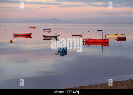 Inverno tramonto sulla baia di Morecambe Lancashire Inghilterra Foto Stock