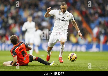 Karim Benzema (reale), 31 gennaio 2015 - Calcio : spagnolo "Liga BBVA' match tra il Real Madrid CF 4-1 Real Sociedad al Santiago Bernabeu Stadium in Madrid, Spagna. (Foto di Mutsu Kawamori/AFLO) Foto Stock