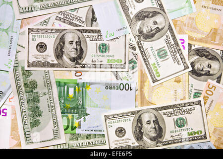 Dollar ana banconote in euro, sfondo astratto Foto Stock