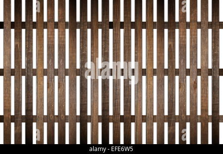 Modello di giardino recinto in legno realizzato da tavole su sfondo bianco Foto Stock