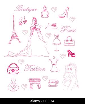 Moda Parigi doodle impostato Illustrazione Vettoriale