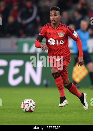 Leverkusen, Germania. 31 gennaio, 2015. Leverkusen's Wendell in actio durante il calcio tedesco Bundesliga match tra Bayer Leverkusen e Borussia Dortmund a BayArena a Leverkusen, Germania, 31 gennaio 2015. Foto: Marius Becker/dpa/Alamy Live News Foto Stock